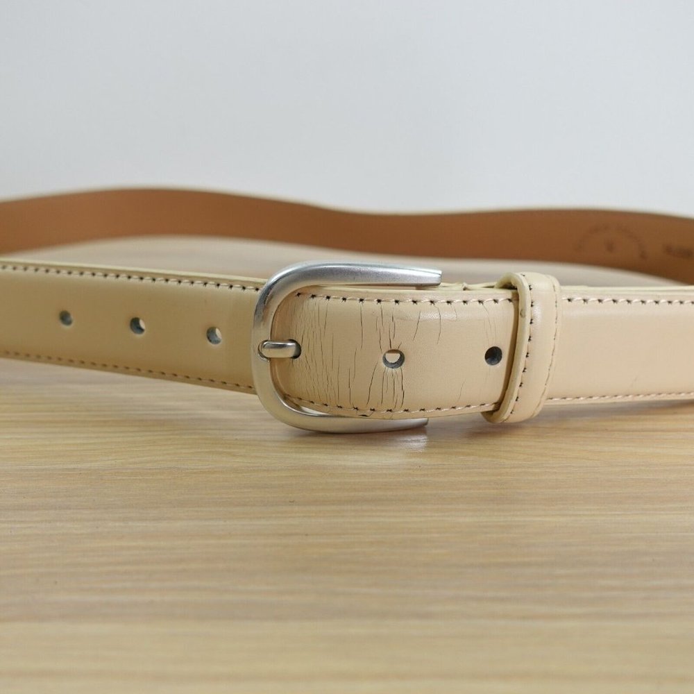 UL Belt Leather Silver Buckle 38 White Formal Dress Adult Genuine UNITED LEATHER